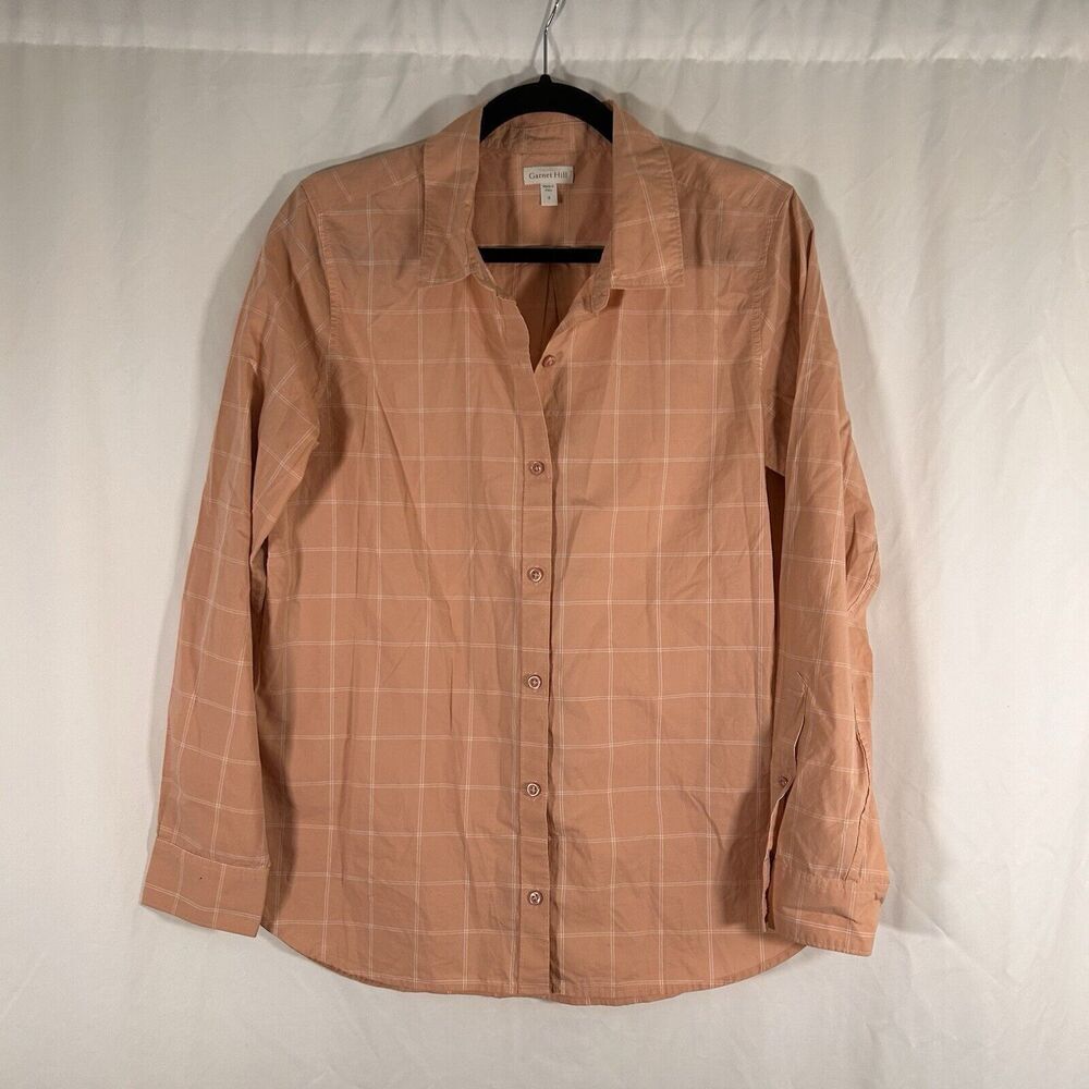 Garnet Hill Blouse Women's 8 Pink Button Up Long Sleeve Otganic Pima Cotton